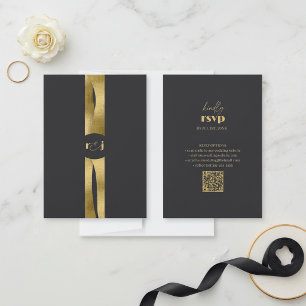 Skulpturale Wellen Hochzeit Matt Schwarz Gold ID13 RSVP Karte