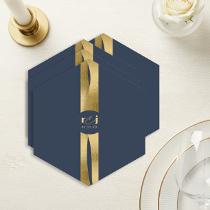 Skulpturale Wellen Hochzeit Navyblau Gold ID1312 Untersetzer
