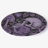 Skulpturen in Bloom: Lila Rose Muster, Goth Lovers Pappteller (Schrägansicht)