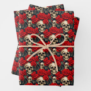 Skulpturen mit roten und schwarzen Rose Goth Valen Geschenkpapier Set
