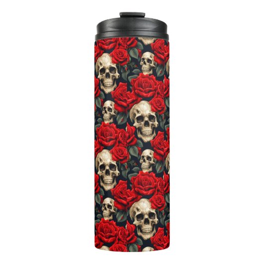 Skulpturen mit roten und schwarzen Rose Thermosbecher (Vorderseite)