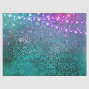 Skulpturen und Lichter auf grünem Dekor Seidenpapier