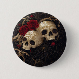 Skulpturen und rote Rosen Design Button