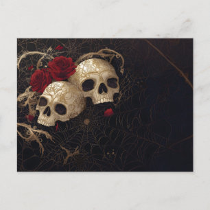 Skulpturen und rote Rosen Design Postkarte
