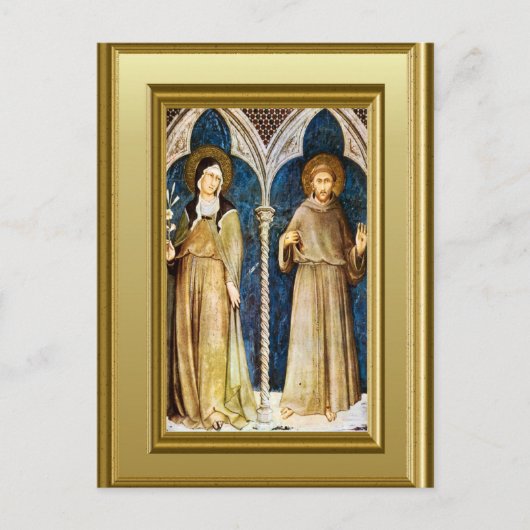 Skulpturen von St. Clare und St. Francis Assisi Postkarte (Vorderseite)