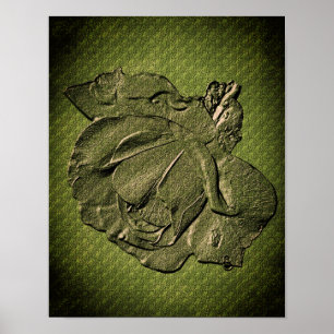 Skulptureneffekt Grüne Rosenknospe Blumenkunst Poster