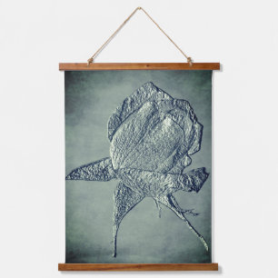 Skulptureneffekt Silver Rosenknospe Blume Art Wandteppich Mit Holzrahmen