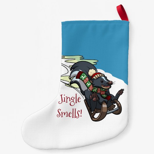 Skunk auf einem Schlitten Jingle riecht! Weihnacht Kleiner Weihnachtsstrumpf (Rückseite)