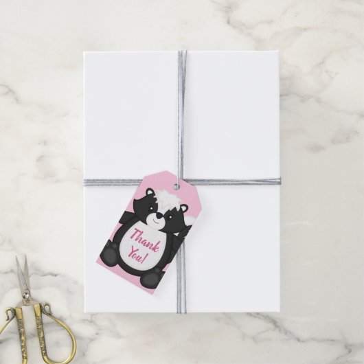 Skunk Baby Dusche Pink Geschenkanhänger (Mit Garn)