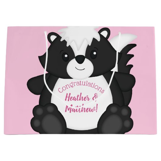 Skunk Baby Dusche Pink Große Geschenktüte (Vorderseite)