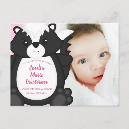 Skunk Baby Dusche Pink Postkarte (Vorderseite)