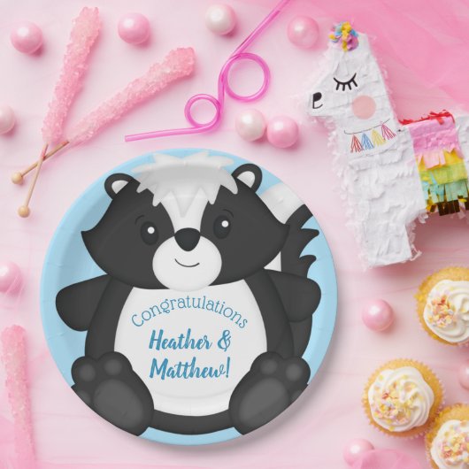 Skunk Baby Shower Blue Pappteller (Party)