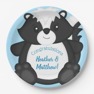 Skunk Baby Shower Blue Pappteller