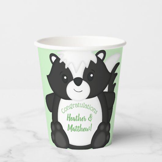 Skunk Baby Shower Green Pappbecher (Vorderseite)