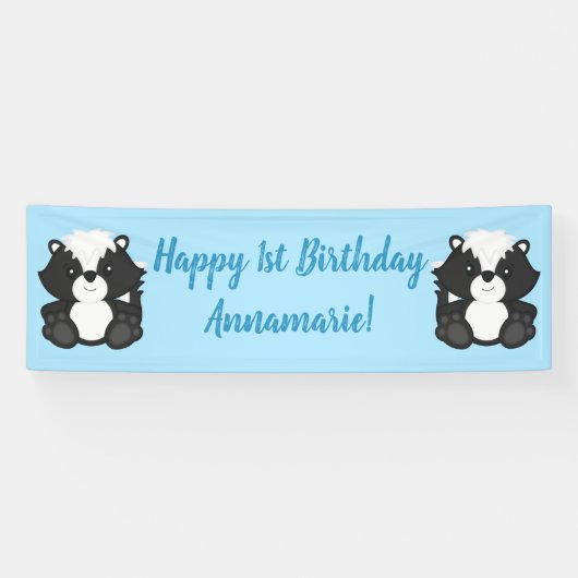 Skunk Birthday Party Blue Banner (Horizontal)
