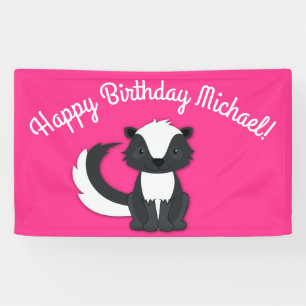 Skunk Birthday Party Kids Pink Banner