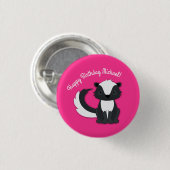 Skunk Birthday Party Kids Pink Button (Vorne & Hinten)