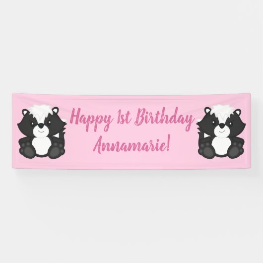 Skunk Birthday Party Pink Banner (Horizontal)