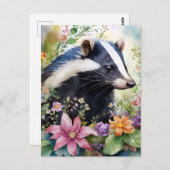 Skunk Floral Portrait Art Postkarte (Vorne/Hinten)
