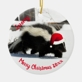Skunk in Santa Hat  Ceramic Ornament