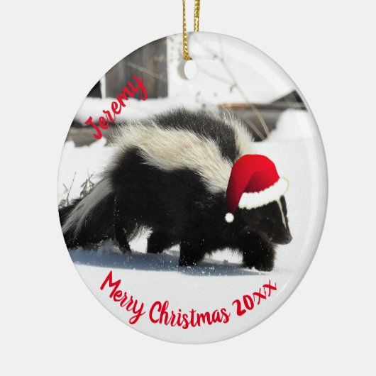 Skunk in Santa Hat Ceramic Ornament (Links)