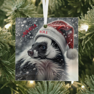 Skunk in Weihnachtsmannmütze Keramik Ornament Aus Glas