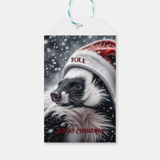 Skunk in Weihnachtsmannmütze Keramik Ornament Geschenkanhänger (Rückseite)