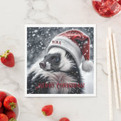 Skunk in Weihnachtsmannmütze Keramik Ornament Serviette (Beispiel)