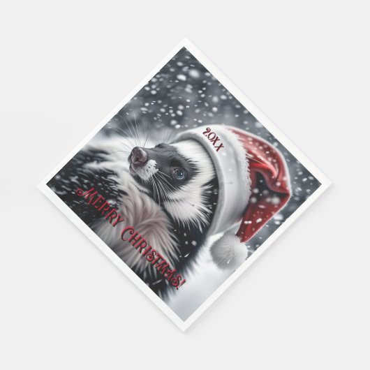 Skunk in Weihnachtsmannmütze Keramik Ornament Serviette (Ecke)