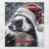 Skunk in Weihnachtsmannmütze Keramik Ornament Weinetikett (Einzelnes Label)