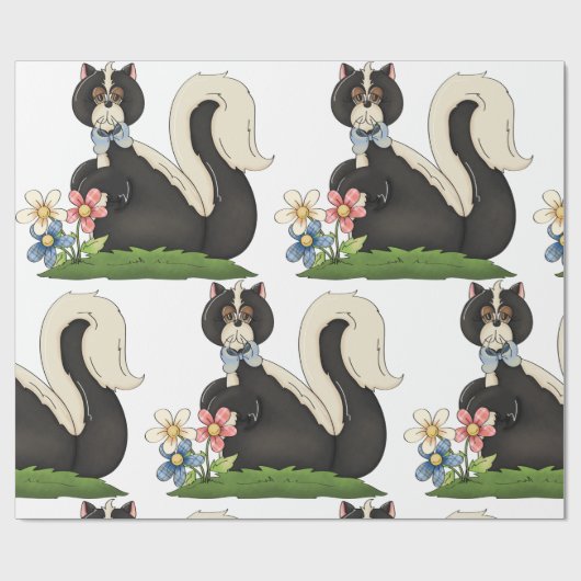 Skunk mit Blume Geschenkpapier (Flach)