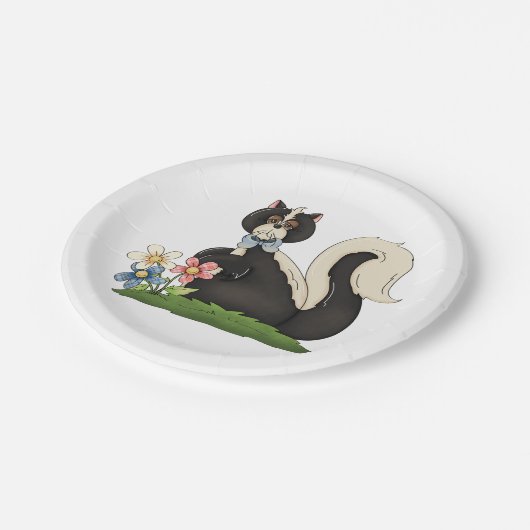 Skunk mit Blume Pappteller (Schrägansicht)