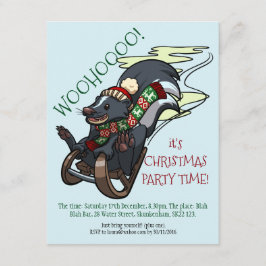 Skunk on a Sled Smelly Christmas Party Cartoon Einladung