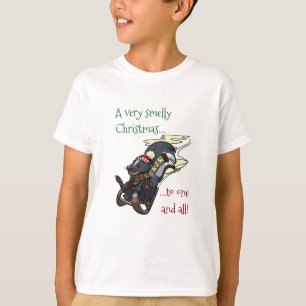 Skunk on a Sled Smelly Christmas Sledging Cartoon T-Shirt
