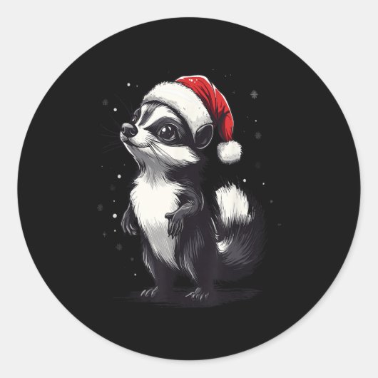 Skunk Santa Hat Funny Xmas Skunk Lovers Christmas Runder Aufkleber (Vorderseite)