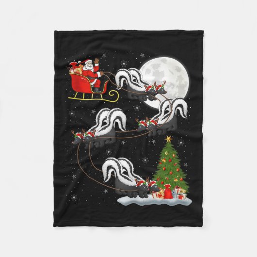 Skunk Santa Sleigh Flying Funny Magical Christmas Fleecedecke (Vorderseite)