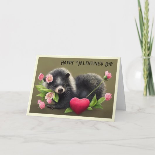 Skunk umarmt Blume Valentinenkarte Dankeskarte (Vorderseite)