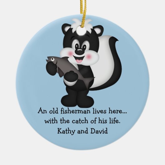 Skunk und Fisch Keramikornament (Vorne)