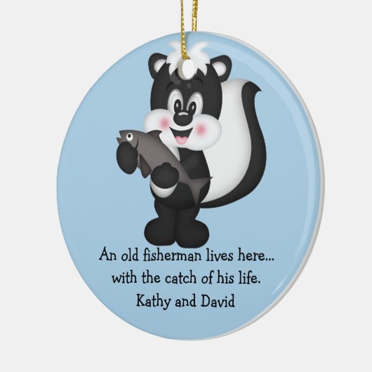 Skunk und Fisch Keramikornament (Links)