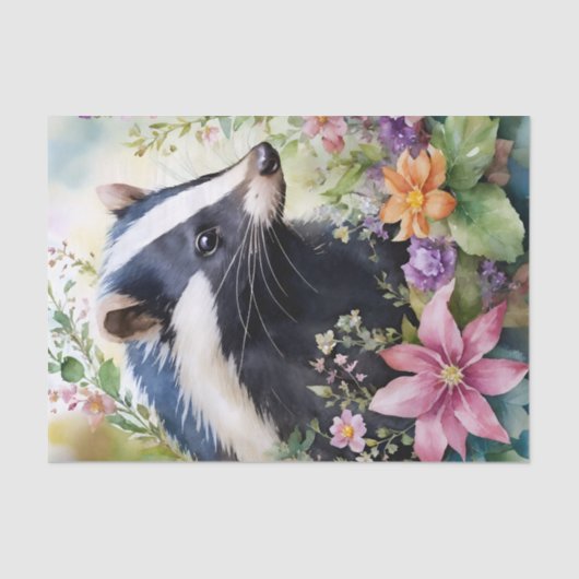 Skunk Watercolor Floral Art Seidenpapier (Vorderseite)