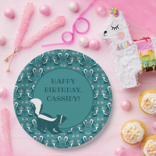 Skunks und Blume Dunkelgrün Personalisiert Pappteller (Party)