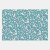 Skurrige rosa Rentiere und Winterlaubmuster Geschenkpapier Set (Vorderseite 2)