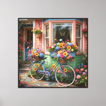 Skurriger Cottagegarten mit floralem Fahrrad