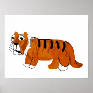 Skurriger handgezeichneter orangefarbener Tiger-Ca Poster