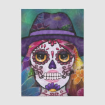 Skurril abstrakter Hippie-Zuckerschädel-Decoupage