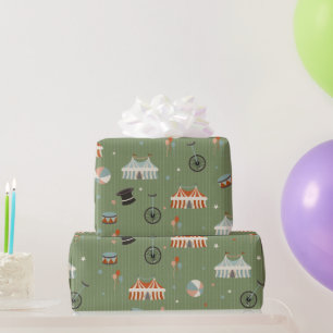 Skurril-antiker Zirkus-Kindergeburtstag auf Grün Geschenkpapier