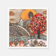 Skurril-autumnaler Hirsch-Roter-Baum-Zentangle-Lan