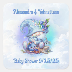 Skurril Baby Shower Blaubeer Gnom-Thema Quadratischer Aufkleber