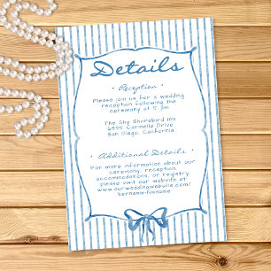 Skurril Blaue Aquarell-Schleifen-Streifen-Hochzeit Begleitkarte