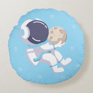 Skurril blaue Astronaut Sternen Raum Runde Kissen